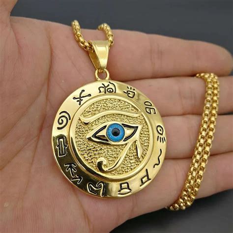 Stainless Steel Geometric Round Eye of Horus Pendant Necklace for Men ...