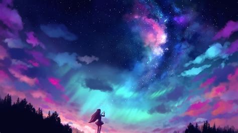 1920x1080 Resolution Anime Girl And Colorful Sky 1080P Laptop Full HD ...