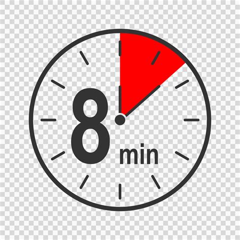 Clock icon with 8 minute time interval. Countdown timer or stopwatch ...