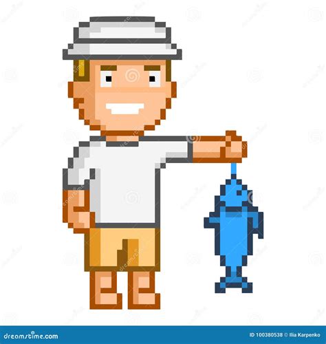 Vector 8 Bit Pixel Art Fishing For Design Stock Illustration ...