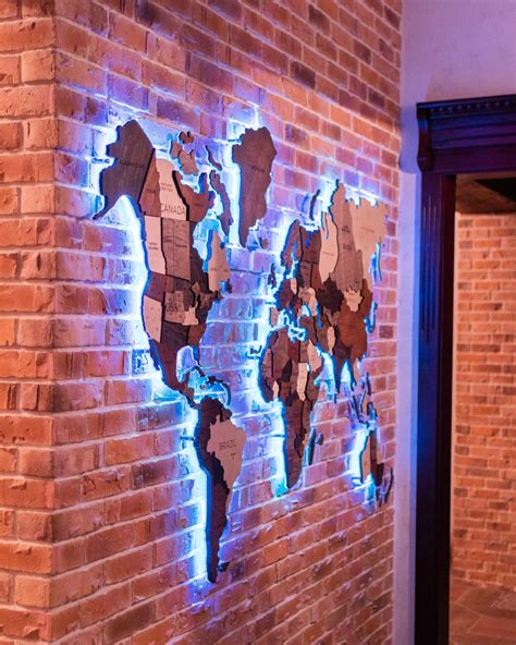 3D LED Wooden World Map | World map wall art, Map wall art, Map murals