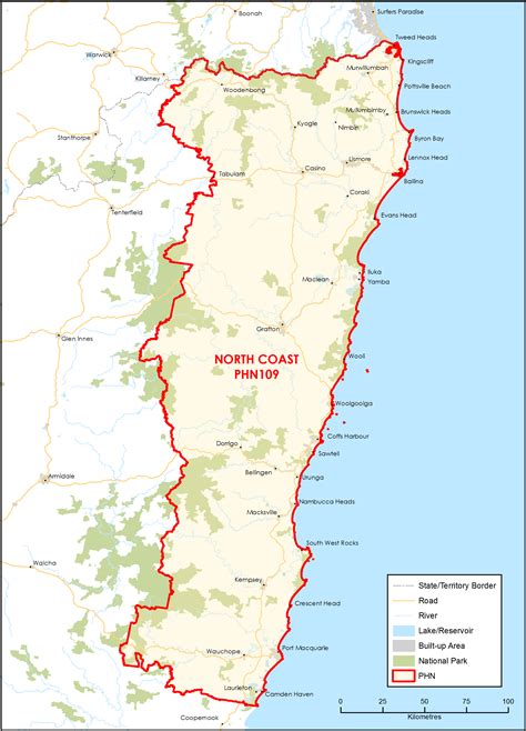 North Coast (NSW) Primary Health Network (PHN) map – topographic ...