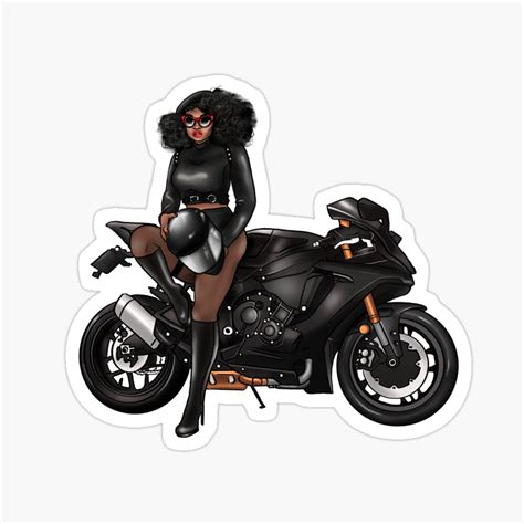 African American Woman Curly Hair Sitting On Motorcycle Melanin Nubian ...