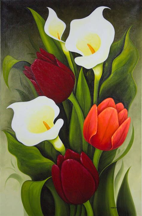 'Tulips and Calla Lilies I' | Flower painting canvas, Floral oil ...