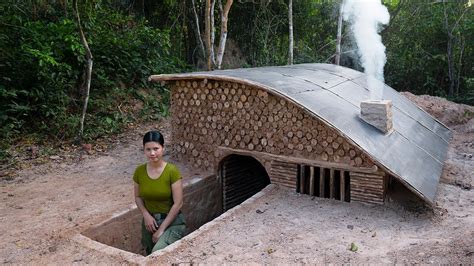 Building a DUGOUT Shelter with Fireplace from START TO FINISH | Plastic ...