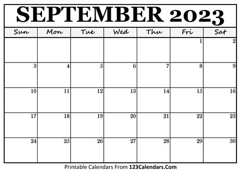 September 2023 Calendar 123 - Get Calendar 2023 Update