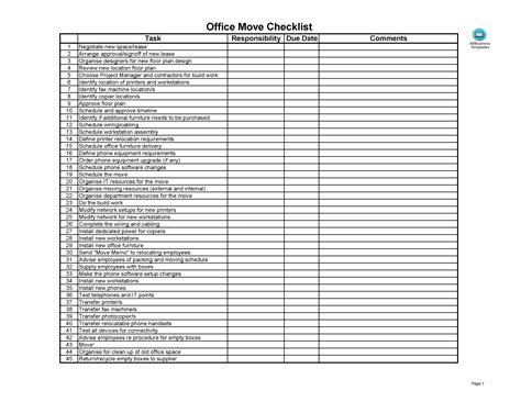 Office Move Checklist Template | Template Collections