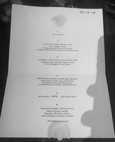 Carta del restaurante Pujol - Tasting Menu, Ciudad López Mateos ...