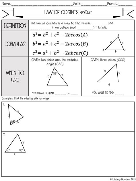 Law Of Cosines Worksheet - Onlineworksheet.my.id