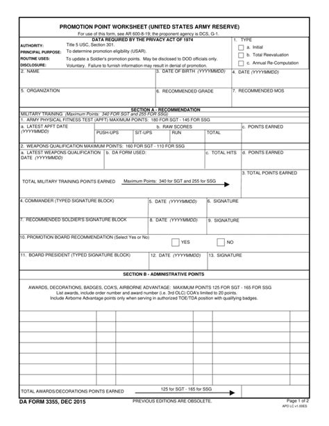 ARMY PPW - Army Promotion Point Worksheet 2024