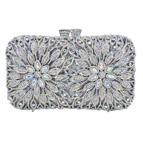 AB silver Dazzling Crystal Clutch Purse Wedding Bridal Evening Bags AB ...