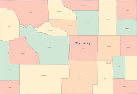 Multi Color Wyoming Map with Counties and County Names