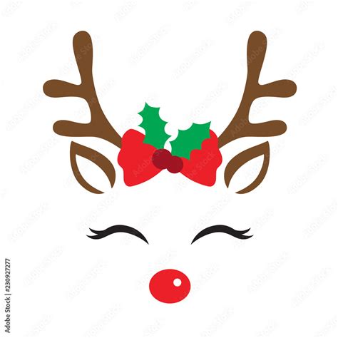 Vector illustration of a cute reindeer face with Christmas decoration ...