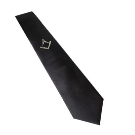 Silver Masonic Design Black Neck Tie (With or Without G) - Regalia Store UK