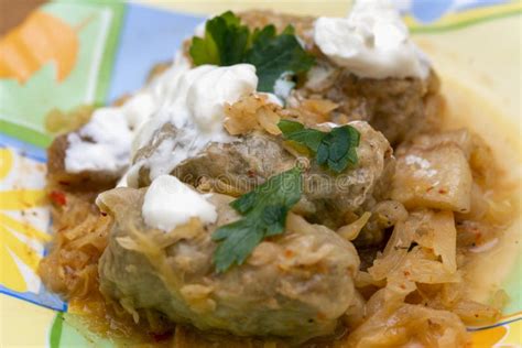 Sarmale with sour cream stock photo. Image of stuffed - 259293036