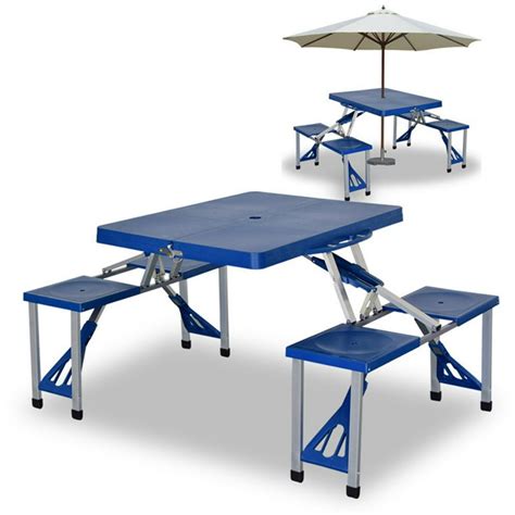 Outdoor Folding Camping Table, with 4 People Chair | Umbrella Hole ...