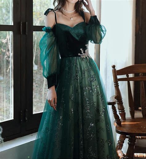 Dark Green Wedding Dress Tulle Stunning Sequin Bridal Dress - Etsy ...