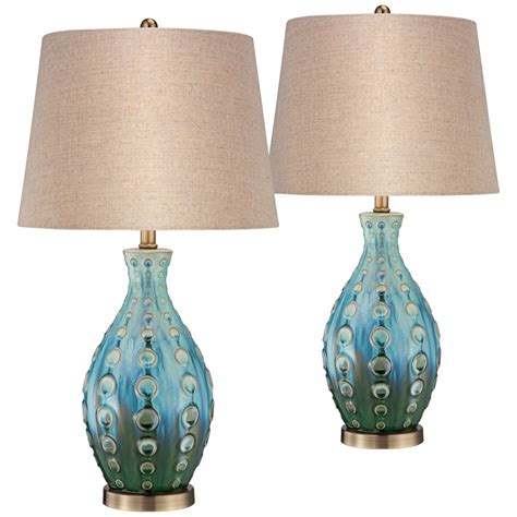 360 Lighting Mid Century Modern Table Lamps Set of 2 Ceramic Teal ...