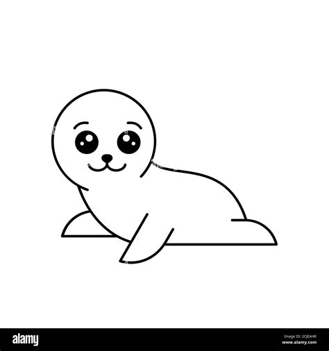 Cute white baby seal in kawaii style. Little smiling harp seal ...