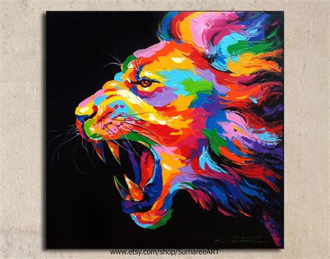 Lion painting acrylic on canvas | Etsy | Animal canvas paintings, Lion ...