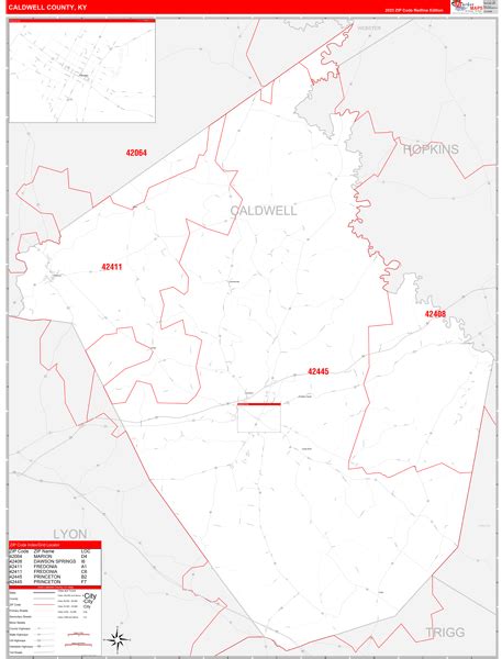 Caldwell County, KY Zip Code Wall Map Red Line Style by MarketMAPS ...