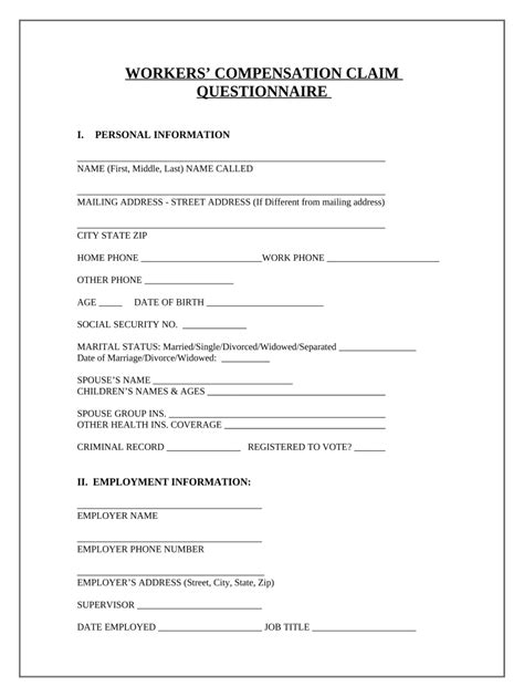 Workers Compensation Questionnaire Form - Fill Out and Sign Printable ...