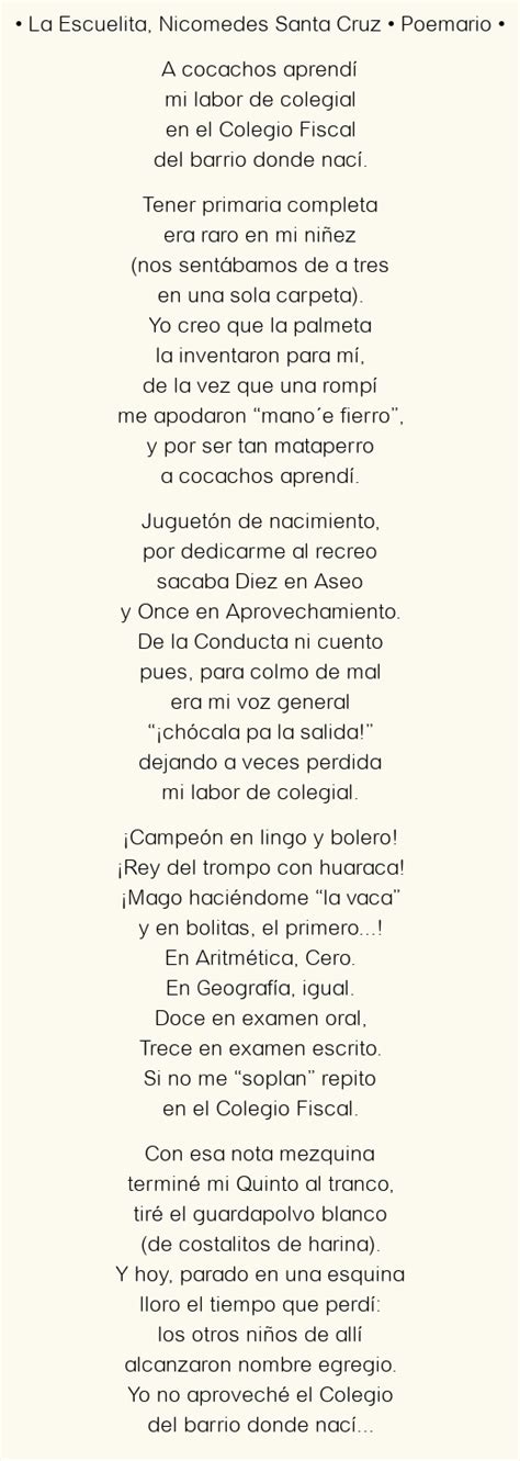 La Escuelita, Nicomedes Santa Cruz: Poema original en análisis