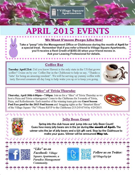 Come join us for our fabulous resident events all throughout April ...