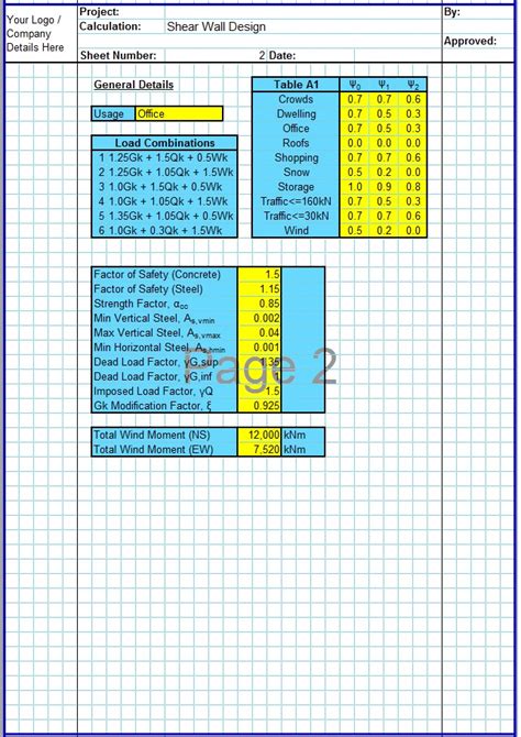 Concrete Shear Wall Design Spreadsheet2 - CivilWeb Spreadsheets