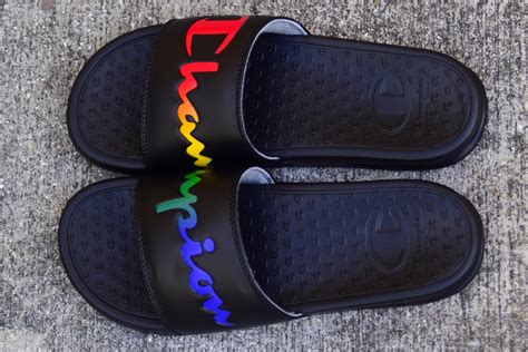 Champion slides Black/Rainbow – Survival Clothing & Footwear