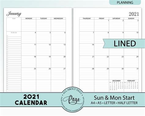 2024 2025 Monthly Calendar Printable Two 2 Page Lined Unlined Planner ...