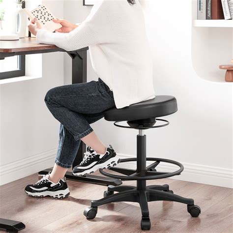 SONGMICS Office Stool Chair, Rolling Standing Stool, Ergonomic Wobble ...