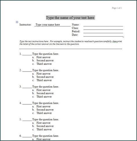 》Free Printable Multiple Choice Quiz Template