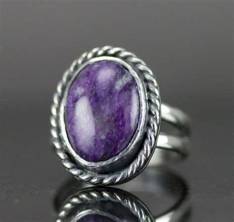 Charoite Sterling Ring Purple Stone Statement Ring