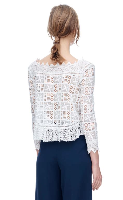 Rebecca taylor Long Sleeve Crochet Lace Top in White | Lyst