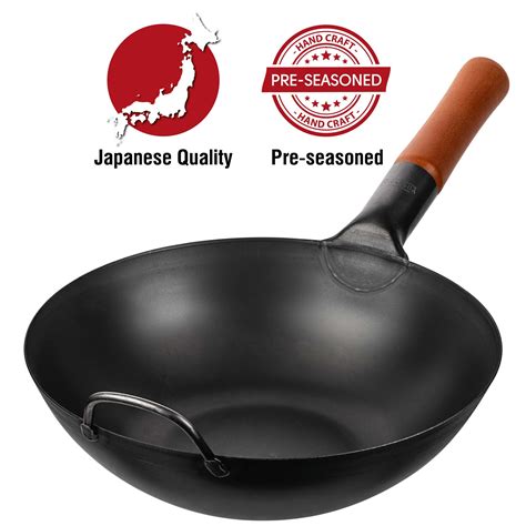 11.8″ Black Carbon Steel Wok Pre-Seasoned | Yosukata