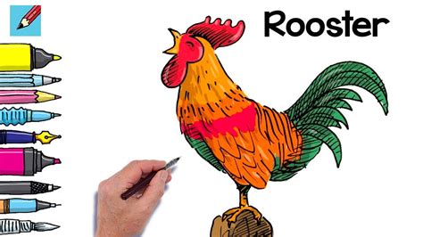 Comment dessiner un coq qui chante très facilement pour le Nouvel An ...