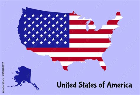 United States of America map in national USA flag style with Alaska ...