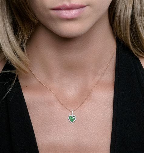 0.80ct Emerald Asteria Diamond Heart Pendant Necklace 18K White Gold