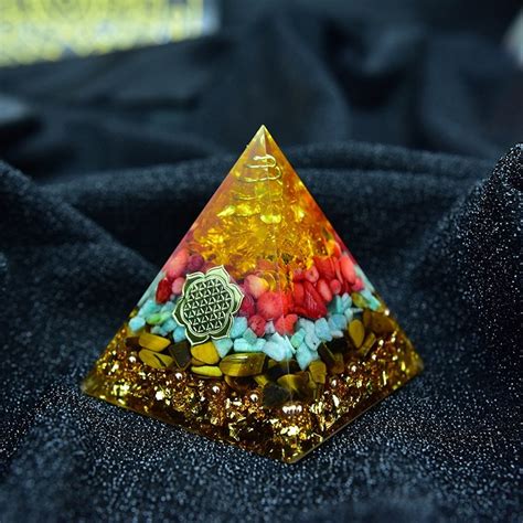 Beautiful Orgone Pyramid with Red and Yellow Crystals - Orgone Pyramids