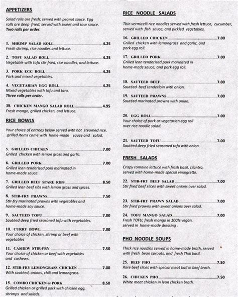 Menu at The Saigon Cafe and Deli, Bellevue