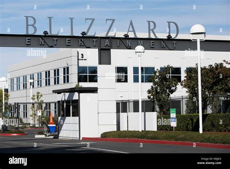 A logo sign outside of the headquarters of Blizzard Entertainment, Inc ...