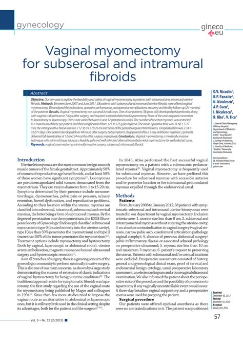 (PDF) Vaginal myomectomy for subserosal and intramural fibroids