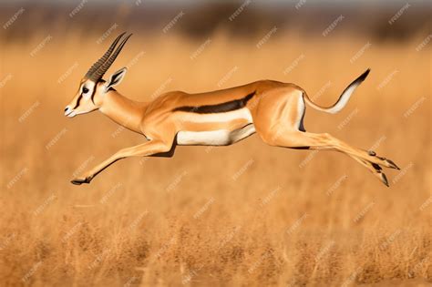 Premium Photo | A gazelle running through a field of tall grass