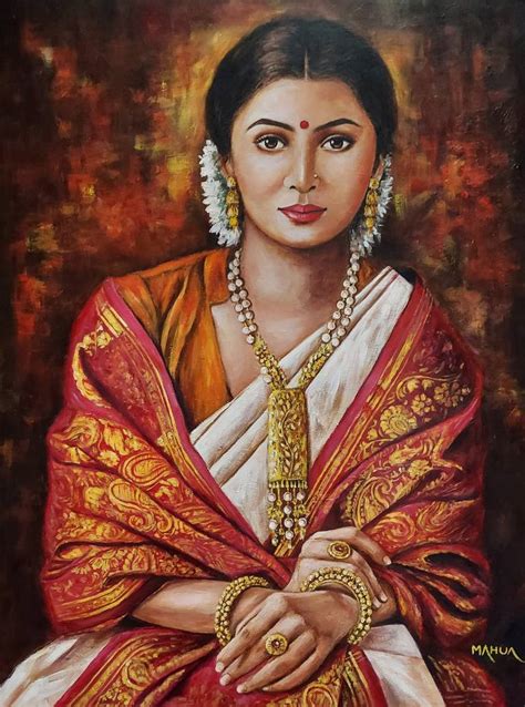 Portrait of Indian Lady in Saree - 8 Painting by Mahua Pal | Saatchi Art