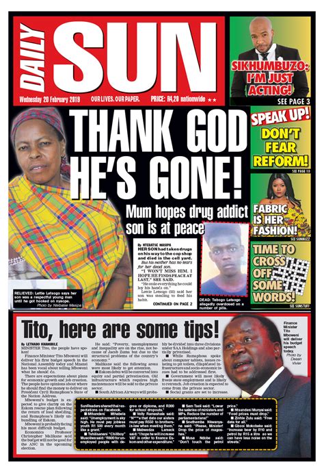 TODAY'S FRONT PAGE! | Daily Sun