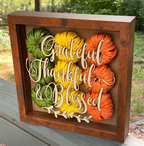 Grateful Thankful Blessed Fall Decor 9x9 Shadow Box for Side | Etsy