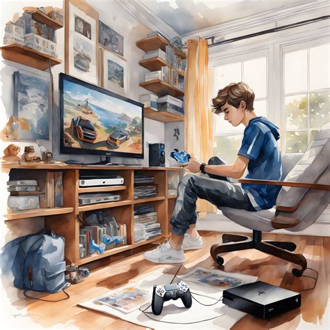 A Teenage Boy Playing Playstation 5 in his room by AIVisions on DeviantArt