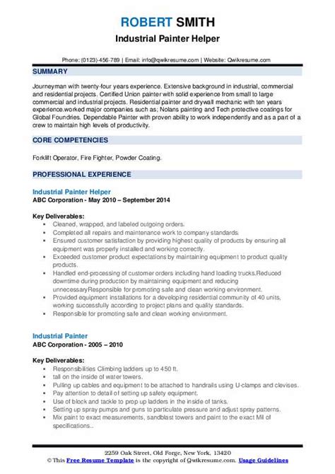 Industrial Painter Resume Samples | QwikResume