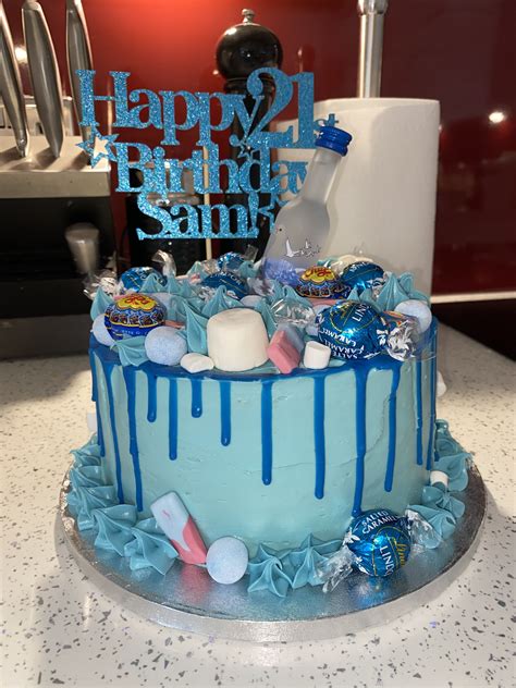 Blue themed 21st birthday drip cake – Artofit